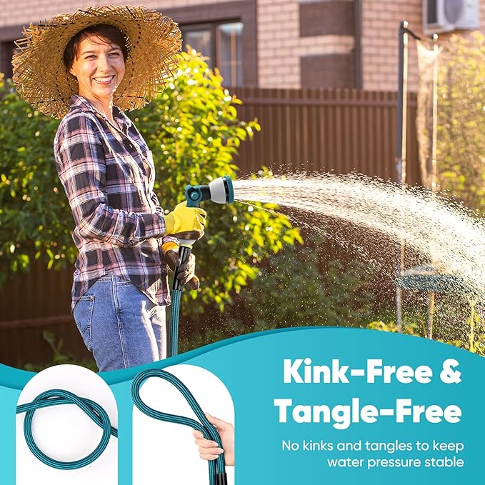 Garden Hose 50ft Non-Expanding Water Hose Ultra Lightweight Kink-Free Sturdy Flexible Abrasion Resistant Hose for Yard Lawn Outdoor Marine and Camper
