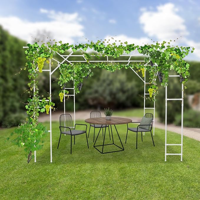 Large Grape Vine Trellis Garden Arch Trellis Large Grape Vine Support Arch Arbor Used for Outdoor Climbing of Plants (White)