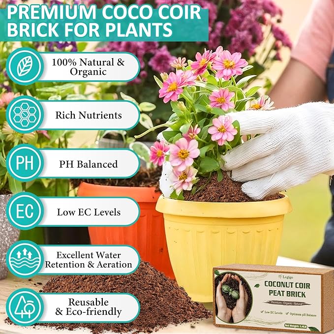 Legigo 10 Pack Premium Coco Coir Brick for Plants- 100% Organic Compressed Coconut Coir Bricks Starting Mix Coco Coir Fiber Coconut Husk for Planting Gardening Potting Soil Substrate Herbs