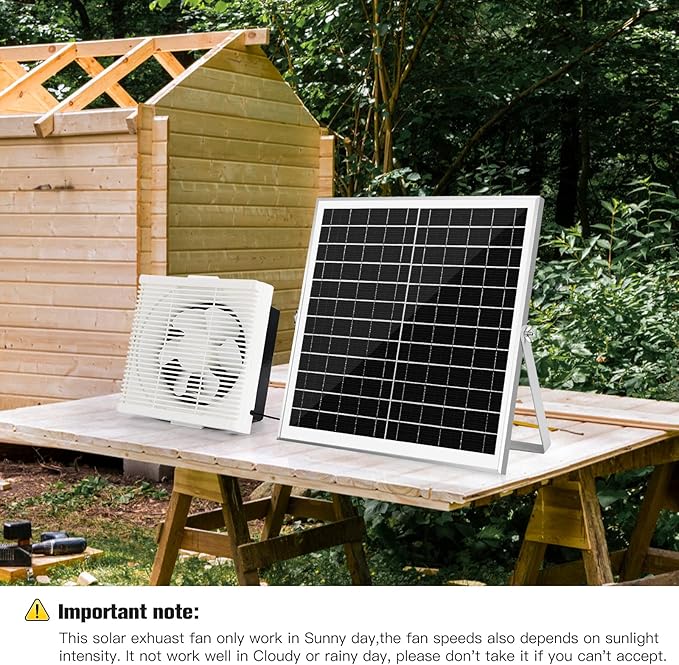 Solar Powered Exhaust Fan 25W Solar Panel +10 Shutter Ventilation Vent Fan for Outside Greenhouse Chicken Coop Shed Pet House