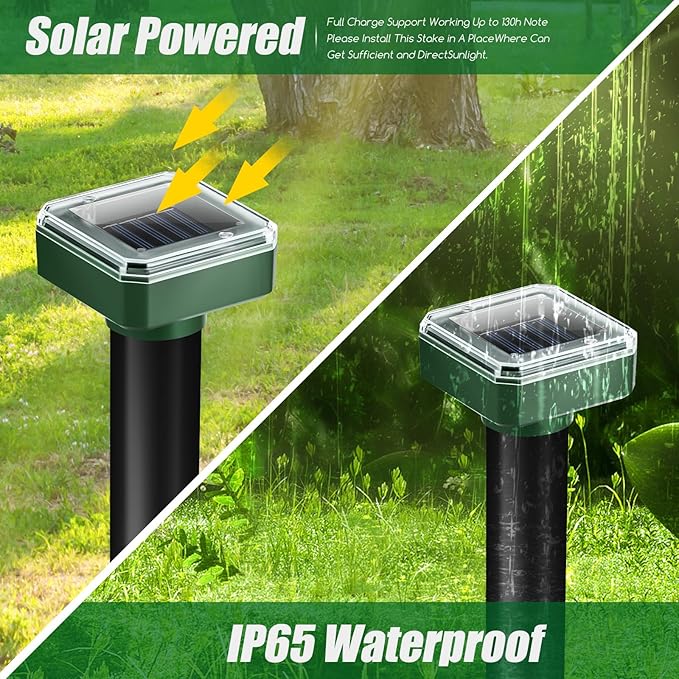 8 Pack Mole Repellent Solar Powered Gopher Repellent Ultrasonic Mole Stakes Deterrent for Yard Solar Rodent Repeller Outdoor for Vole Groundhog Chipmunk Snake Lawns Gardens Farms Burrowing Animals
