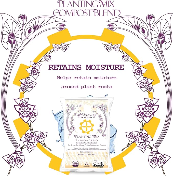 Organic Mechanics Planting Mix Compost Blend 1 Cu Ft - Revitalizes Garden Soil with Compost Pine Bark Coconut Coir and Worm Castings for Raised Beds Gardens &amp More - Peat-Free &amp Eco-Frien