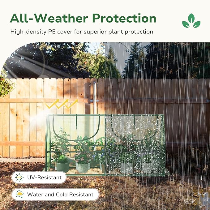 GreatBuddy Portable Mini Greenhouse 3×3×6Ft High-Density PE Plant Cover with 2 Roll-up Zipper Windows Perfect for Indoor Outdoor Plant Growing