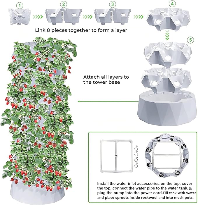 Vertical Hydroponic Tower GardenIndoor And Outdoor Hydroponic Growing Kit Diy Soilless Growing With 48/64/80 Growing Points For Growing Herbs Fruits And Vegetables8layers