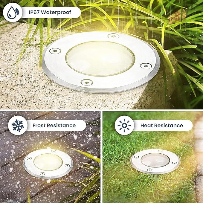 Outdoor Led Landscape Lamp - Led Buried Lights Ip67 Waterproof Recessed Led Spotlight Round Recessed Lawn Light Led Ground Floodlights for Garden Patio Driveway Step-
