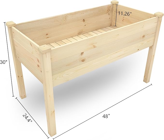 BIRASIL Outdoor Raised Garden Bed Wood Planter Box for Vegetable Flower Elevated Reinforced Large Garden Planters Boxes for Backyard Patio Gardening Balcony (48.5”L Natural Wood)