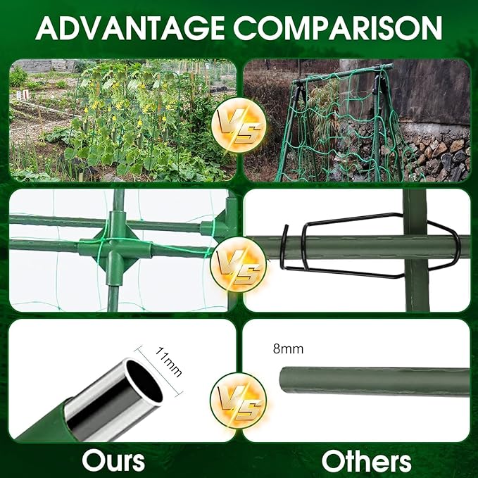 Garden Trellis for Climbing Plants Outdoor Cucumber Trellis for Raised Bed Garden Arch Trellis Support for Cucumbers Tomatoes Beans Peas 50x48 inch Metal Trellis with Netting Green