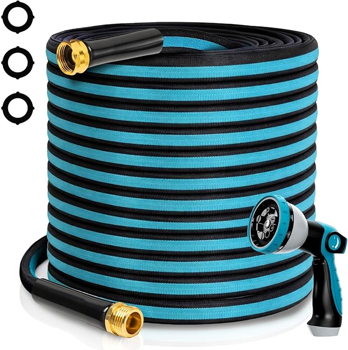 50FT Non-Expandable Garden Hose Flexible Water Hose with Spray Nozzle Kink-Resistant Leakproof 3/4 Brass Connectors Lightweight &amp Portable Water Pipe for Yard Lawn Outdoor