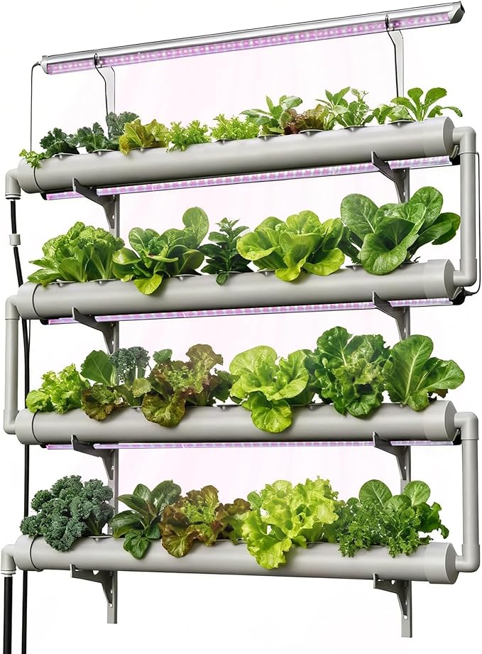 NFT Hydroponics Growing System36 Pods Wall-Mounted Indoor GardenFull Spectrum Grow Lights and Powerful Water Recycling SystemOpaque PVC-U Hydroponic PipesSuitable for Leafy Greens