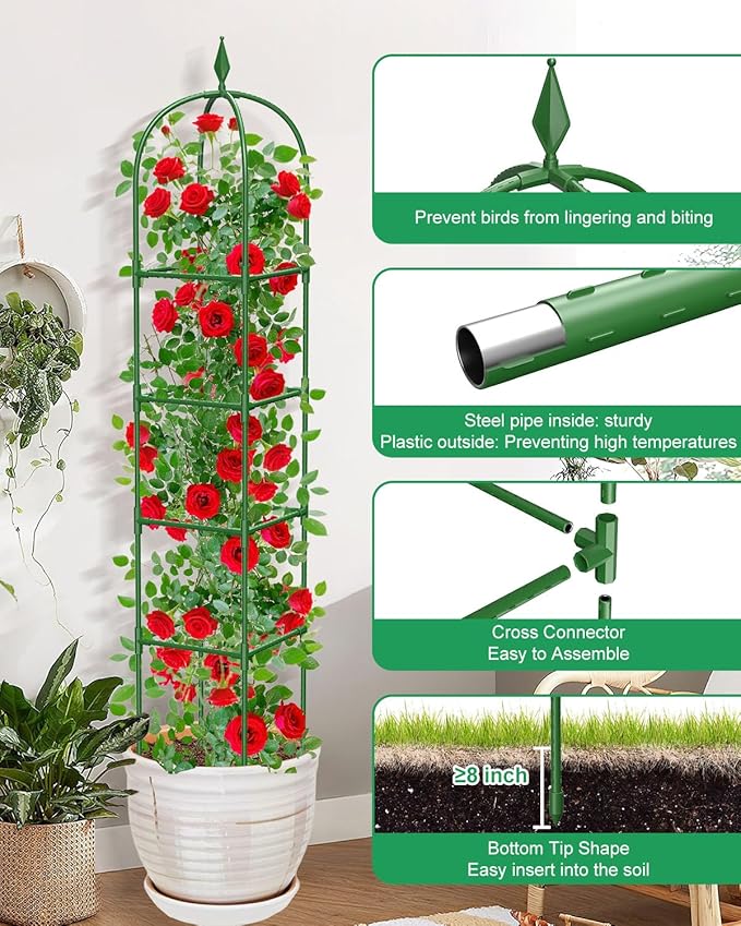 Garden Trellis for Climbing Plants Outdoor &amp Indoor - 6Ft Tall Rustproof Plant Support Cage for Vines Flowers Vegetables Roses | Heavy-Duty Adjustable &amp Decorative (3)