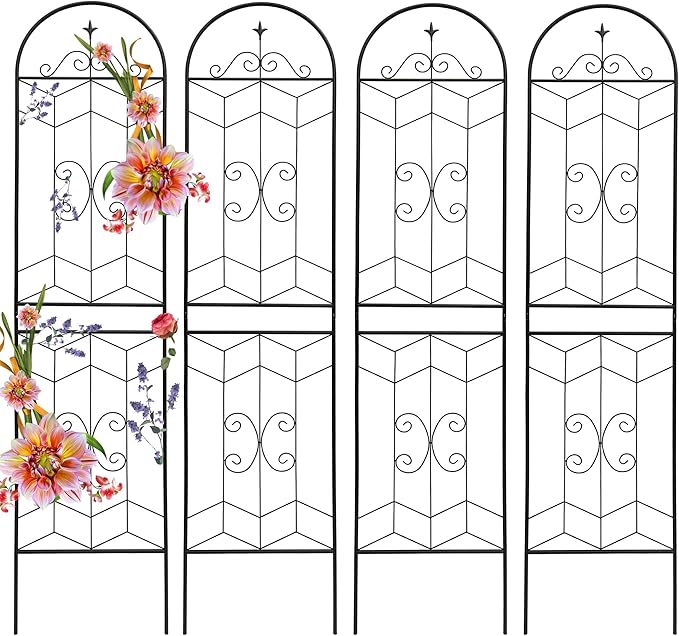 4 Pack 87x20in Garden Trellises with Black Metal Coating Trellis for Climbing Plants Outdoor Roses Vines Flowers and Vegetables.