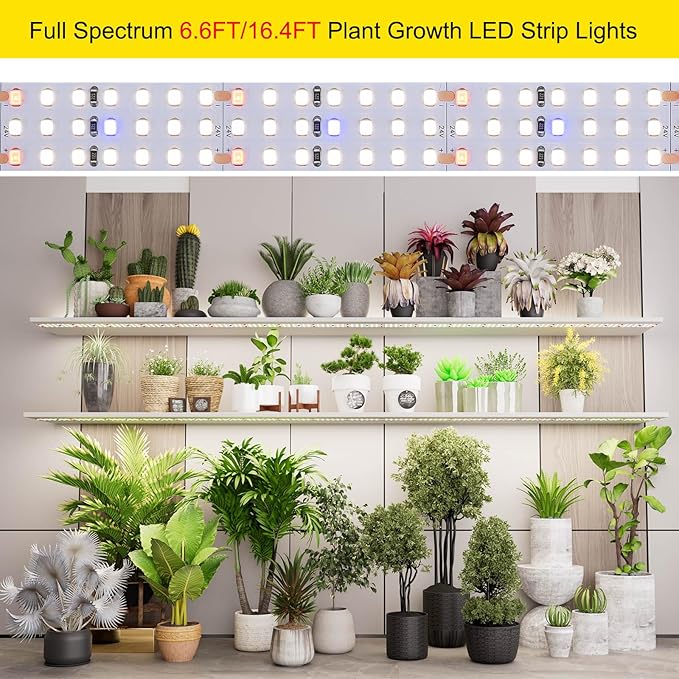 6.6FT LED Plant Grow Light 840LEDs Full Spectrum Grow Lamp with High PPFD 24V 55W Cuttable Plants Growing Light Strip Flexible Self Adhesive for Seedlings Veg Flower