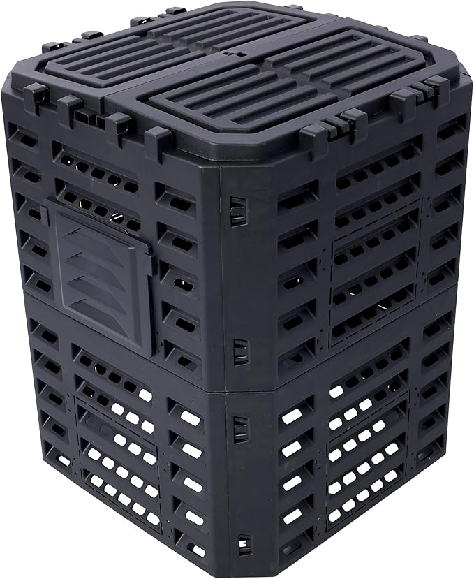 Garden Composter Bin Made from Recycled Plastic – 90 Gallons (340Liter) Large Compost Bin - Create Fertile Soil with Easy Assembly Lightweight Aerating Outdoor Compost Box