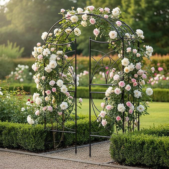 Fan Wrought Iron Garden Trellis 56 H x 38 W Climbing Plant Support for Roses Clematis Mandevilla Graphite Powder Coated