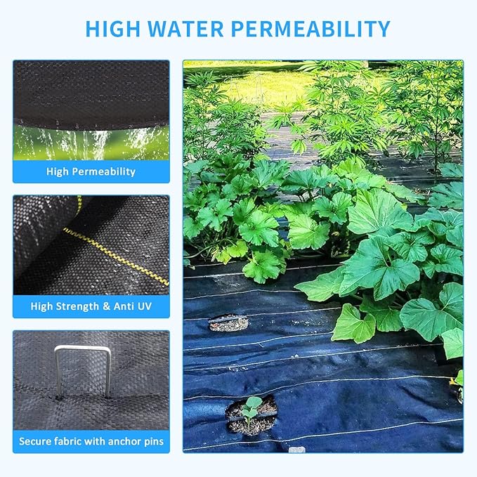 3.5oz Weed Barrier Fabric Custom Size 7ft x 107ft Heavy-Duty Woven Landscape Fabric with Staples for Garden Weed Control &amp High Permeability