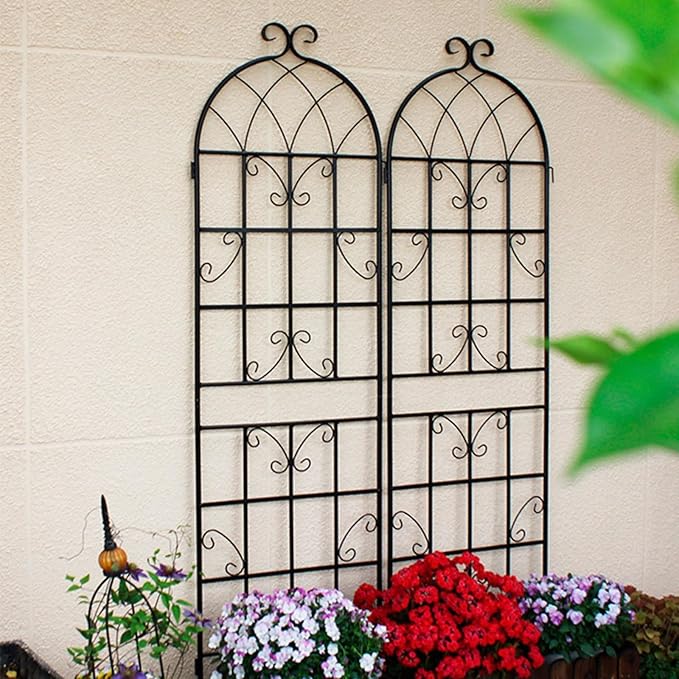 Metal Garden Trellis Rustproof Arched Fence for Climbing Plants Outdoor Flowers Vegetables Elegant Flower Trellis for Garden Decor Wall Brackets Black &amp White 71 x 19.7 (Black 4 Pack)