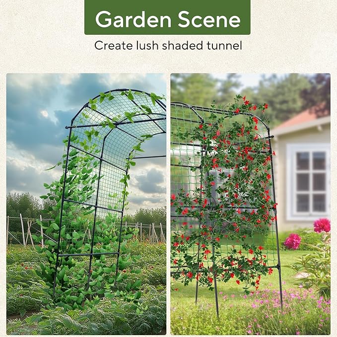 Garden Arch Trellis for Climbing Plants Outdoor 7.8 ft Tall Cucumber Trellis for Raised Bed Plastic-Coated Metal Plant Support Vegetable Squash Pea Bean Grape Vine Arbor Black