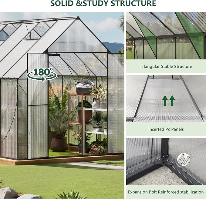 Green House for Outside Greenhouse for Outdoor Walk-in Garden Greenhouses Heavy Duty Polycarbonate Greenhouse Backyard Green Houses8x10
