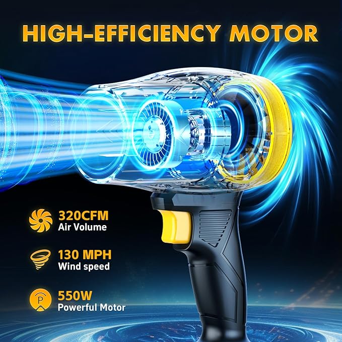 Electric Leaf Blower Cordless with 21V 2 * 3000mAh Batteries and Charger 400000RPM Handheld Battery Powered Leaf Blower One-Touch Speed Adjustment Lightweight Turbo Blower for Yard PatioGarage