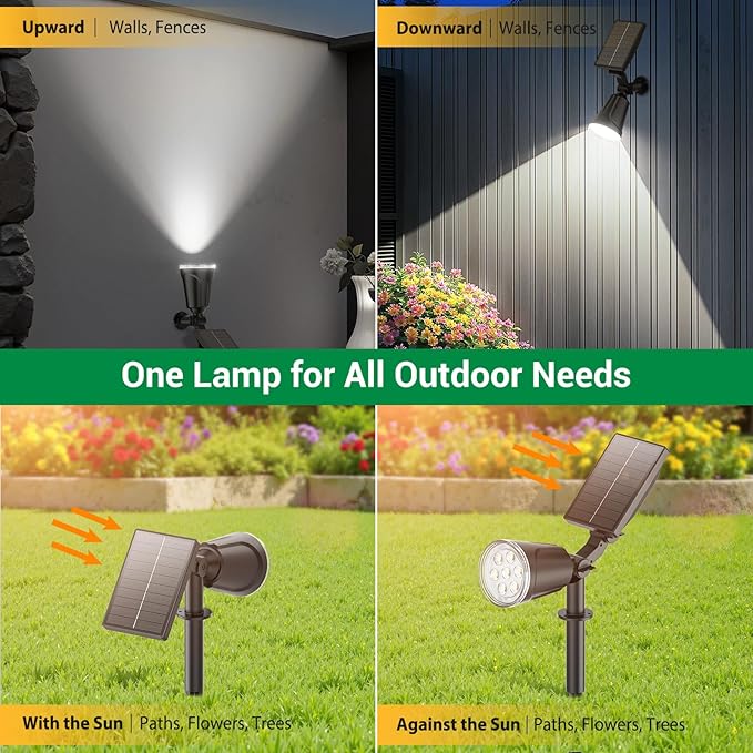 6 Pack Bright Solar Spot Lights Outdoor Cool White 1000LM Adjustable Solar Lights Outdoor Waterproof 2-in-1 Solar Powered Spotlights Landscape Lighting for Garden Yard Pathway Tree Flag