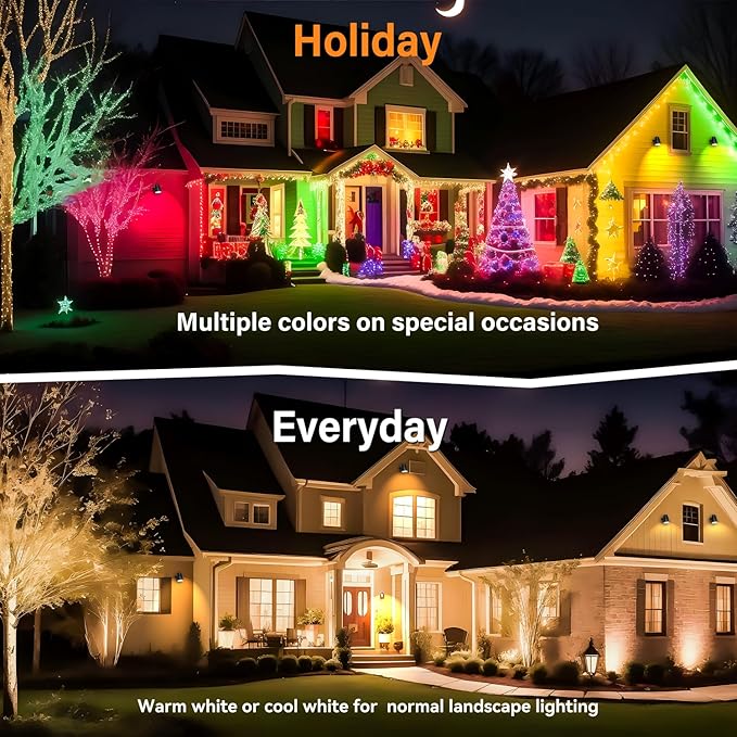 5W RGBW Landscape Lights 16 Color Changing Spotlight 110V 120V Outdoor Landscape Lighting with Remote for Yard Garden Pathway(2 Pack with Base and Stake)