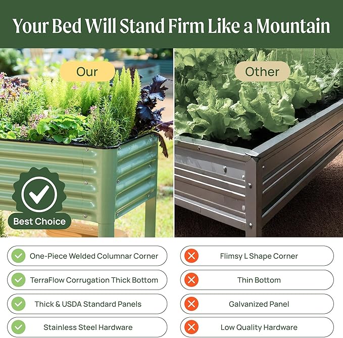 Rolling Elevated Raised Garden Bed-V Series 2' x 4' Garden Beds with Legs &amp Storage Rack for Patio &amp Porch 700 Lbs Weight Capacity Outdoor Planter Box for Vegetables Flower Herbs Modern Gr