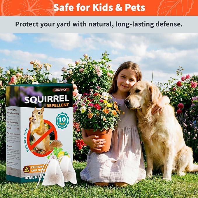 Squirrel Repellent Balls 10 Pack Natural Plant-Based Formula Long-Lasting Outdoor Animal Deterrent Repel Skunk Chipmunk &amp Raccoon for Yard Garden Attic &amp Car Engine