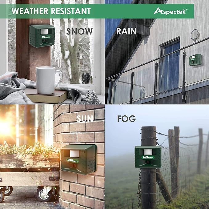 ASPECTEK Includes AC Adapter Extension Cord Pest Repeller Yard Sentinel 2 Pack Outdoor Ultrasonic Animal Control Green Sound Frequency:15 kHz -18 kHz