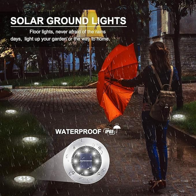 Solar Ground Lights Outdoor In-ground Pathway Light 8/16 PCS LED Solar Disk LampWaterproof Garden Landscape Lighting for LawnYardDeckPatioWalkway(Warm Light16PCS)