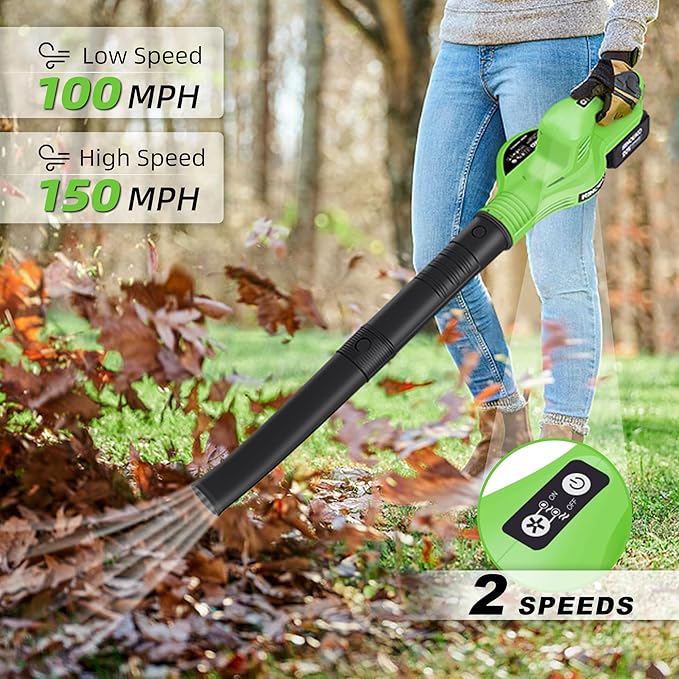 Leaf Blower Cordless 20V Electric Cordless Leaf Blower with 4000mAh Battery and Charger 2 Speed Modes Lightweight Battery Powered Leaf Blowers for Lawn Care Patio Blowing Leaves and Snow