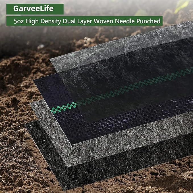 Double Layer Heavy Duty Weed Barrier Fabric - 5oz Woven Ground Cover for Gardens Lawns &amp Driveways - UV Resistant Commercial Grade Breathable Durable Easy Install - Size: 5ft x 300ft