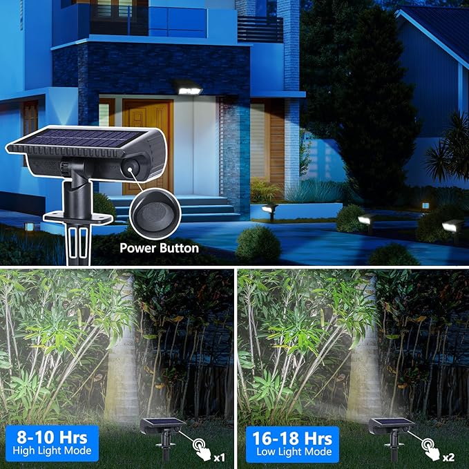 Toodour Solar Spot Light Outdoor 6 Pack Solar Lights Outdoor with 2 Modes Waterproof Solar Powered Flood Lights Landscape Lighting for Yard Garden Home Pathway Walkway Outdoor Decor - Cool White