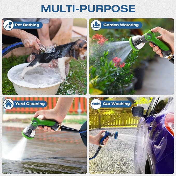 Ultra Lightweight 25FT Garden Hose - Heavy-Duty Kink-Free Flexible Hose Non-Expanding Design with Aluminum Brass Fittings Crush-Proof for Yard/Lawn/Outdoor Use(black-blue 25 FT)