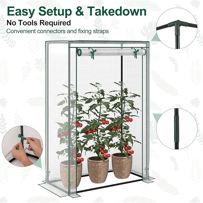 Giantex Portable Mini Greenhouse Heavy Duty PE Cover Elector-Coating Metal Frame Waterproof Sun-Protective Tomato Green House with Roll-Up Zippered Door Indoor Outdoor Clear 39 x 20 x 59