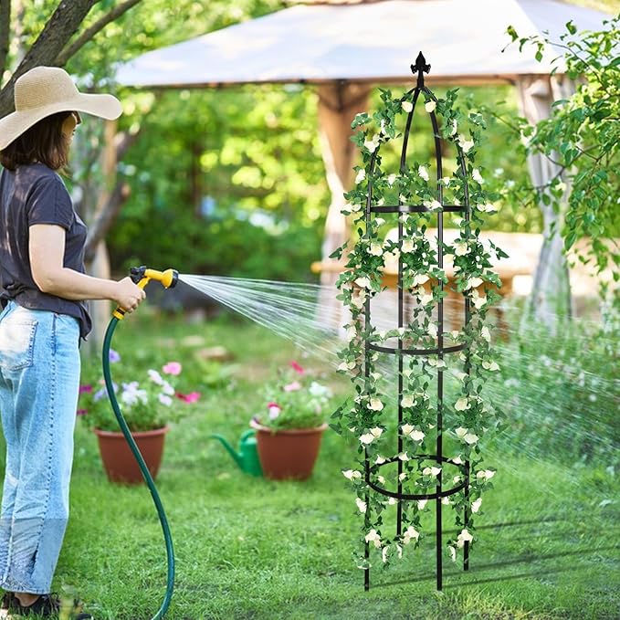 Garden Obelisk Trellis for Climbing Plants Outdoor 6.3 Feet Tall Rose Heavy Duty Metal Trellis Plant Support for Vines Clematis Flowers Bronze