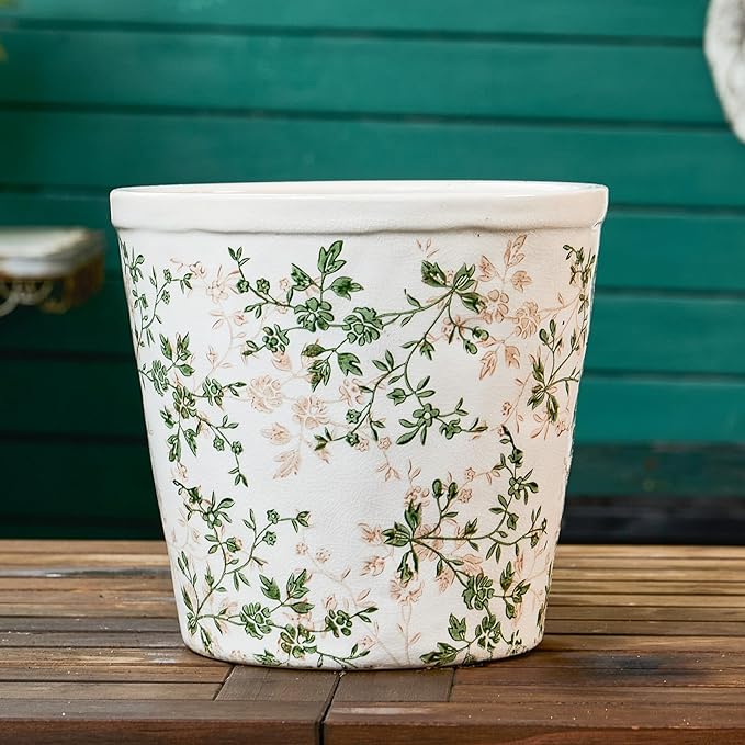 Ceramic Planter Without Drainage Hole 6.7 Inch - Indoor/Outdoor Flower Pot for Orchids Succulents Green Floral Modern Farmhouse Design Plant Pot for HomeOffice &amp Garden Décor Ideal Gift