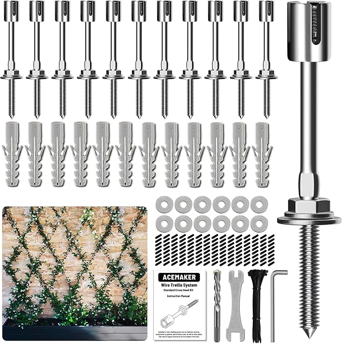 Wire Trellis for Climbing Plants Outdoor 12-Set Wall Trellis Kit for 5/64(2mm) Wire Ropes T316 Espalier System for Fence and Garden DIY Projects (Hubs Only Without Cable)
