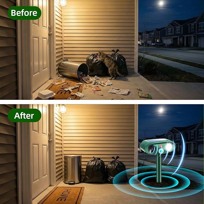 2Pack Solar Ultrasonic Animal Repellent Outdoor with Motion Detection&ampFlash LightUSB Rechargeable Waterproof Cat Repellent Outdoor Keep Deer Squirrel Rabbit Opossum Raccoon Away for Yard Garden L