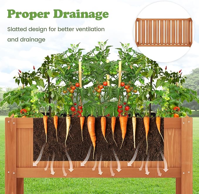 COSTWAY 2-Tier Raised Garden Bed Fir Wood Planter Box with Storage Shelf for Vegetables Herbs &amp Flowers – 39 x 20 x 39 for Backyard Patio &amp Balcony