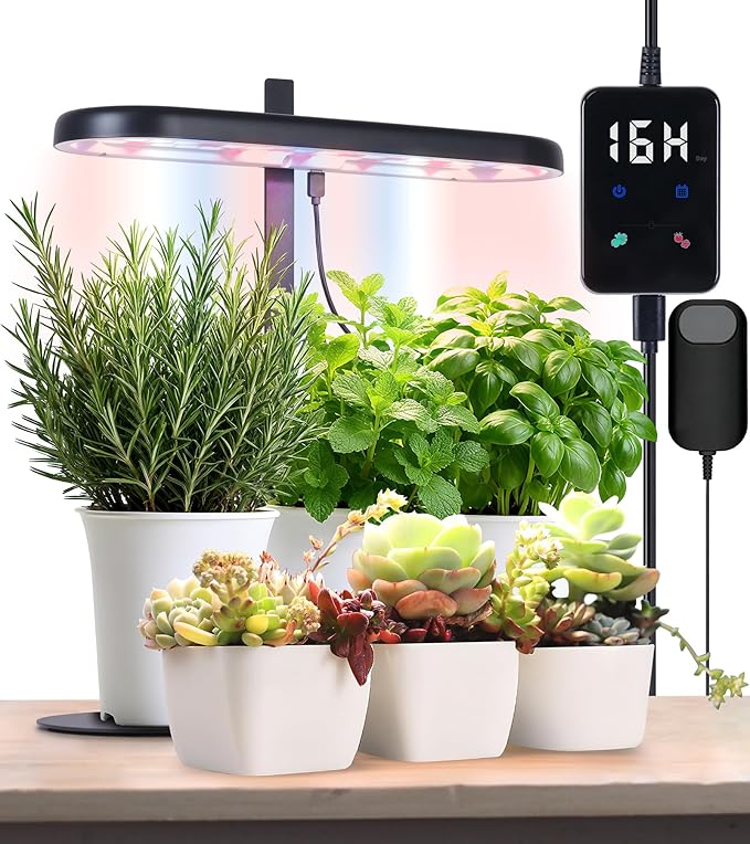 Grow Lights for Indoor Plants 20W Full Spectrum LED Grow Lamp for Indoor Garden with Intelligent Controller Height Adjustable Ideal for Home Desk Plant Lighting (Black Metal Base)