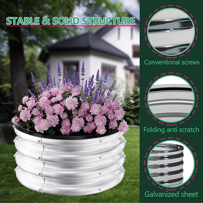 Galvanized Raised Garden Beds 2x2x1Ft Round Metal Planter Box for Outdoor Gardening Open Bottom Rust-Resistant Easy Setup