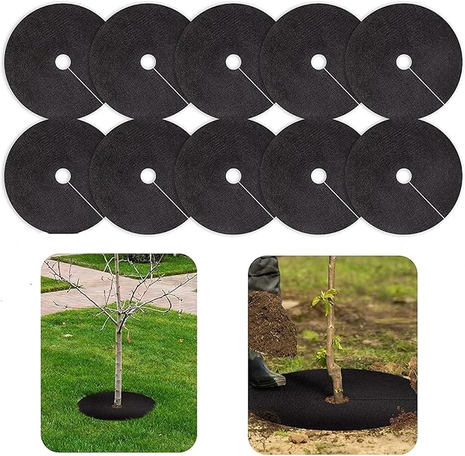 Non Woven Tree Mulch 10 Pack Non-Woven Tree Mulch Ring Reusable Weed Barrier Mat Used to Inhibit Growth and Control Plant Root Protection(25CMX25CMX3CM)