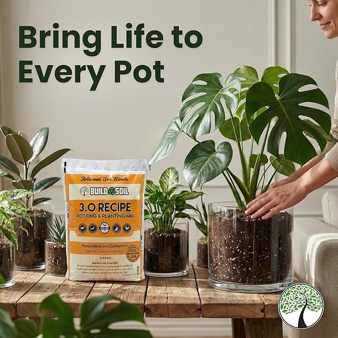 BuildASoil Potting Soil Recipe 3.0 - Organic Living Potting Soil Mix for Indoor and Outdoor Plants Water-Only Formula Well-Draining Indoor Garden Dirt for Full Growth Cycle - 35 lbs