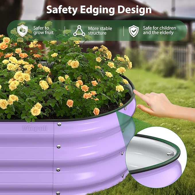 Raised Garden Bed Kit 5x2x1 ft Galvanized Planter Box Outdoor with Safety Edging Large Metal Raised Beds for Gardening Vegetables Flower Fruits (Provence Purple)