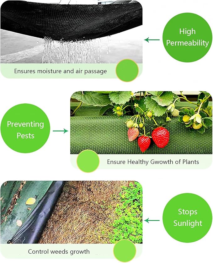 Weed Control Fabric UV Resistant Garden Weed Membrane Weed Barrier Ground Sheet Cover Weed Barrier Mat Ideal for Use in Patios Garden Flower Beds Landscaping(1.2 * 50m)