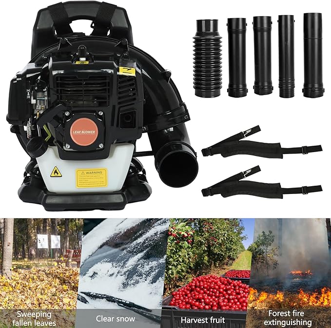 Backpack Leaf Blower 52CC 2-Stroke Gas Powered Leaf Blower 550CFM 1.25KW Air-Cooled Power Blower Snow Blower for Lawn Care Yard Dust Debris (Black)