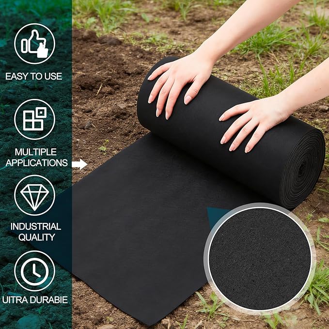 Non Woven Geotextile Fabric for Landscaping Black Weed Barrier Landscape Fabric for French Drains Underlayment Construction Projects Garden Drainage Erosion Control(6oz16in×50ft)