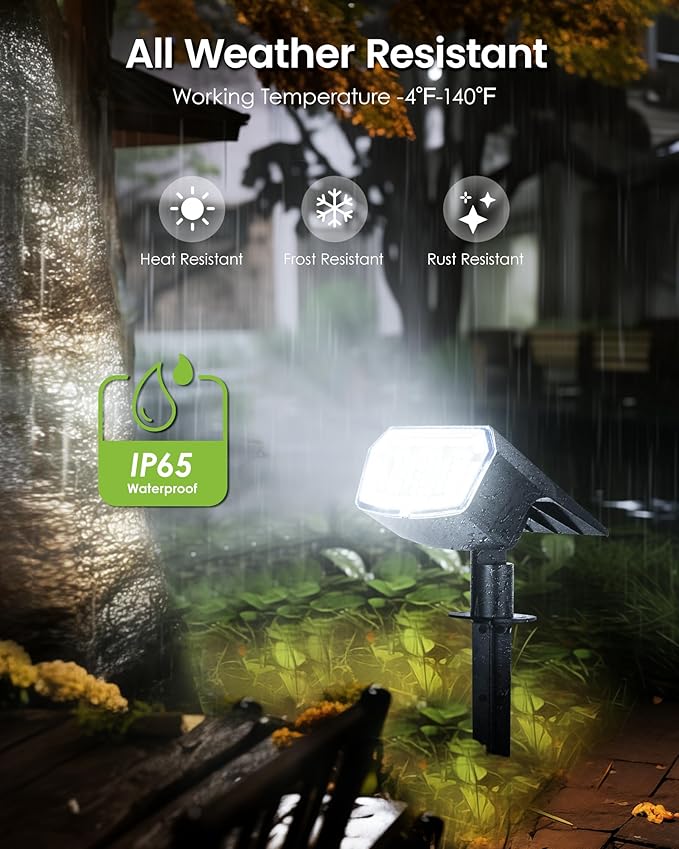 GIGALUMI Solar Spot Lights Outdoor Waterproof 6 Pack Cool White IP65 63 LED 3 Lighting Modes Spotlights for Yard Garden House Garage Pathway