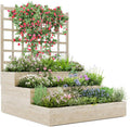 3-Tier Elevated Garden Planter Wooden Vertical Raised Bed with Trellis &amp Drainage Base – Ideal for Climbing Plants Flowers Herbs Vegetables – Outdoor Planter Box for Patio Yard or Lawn