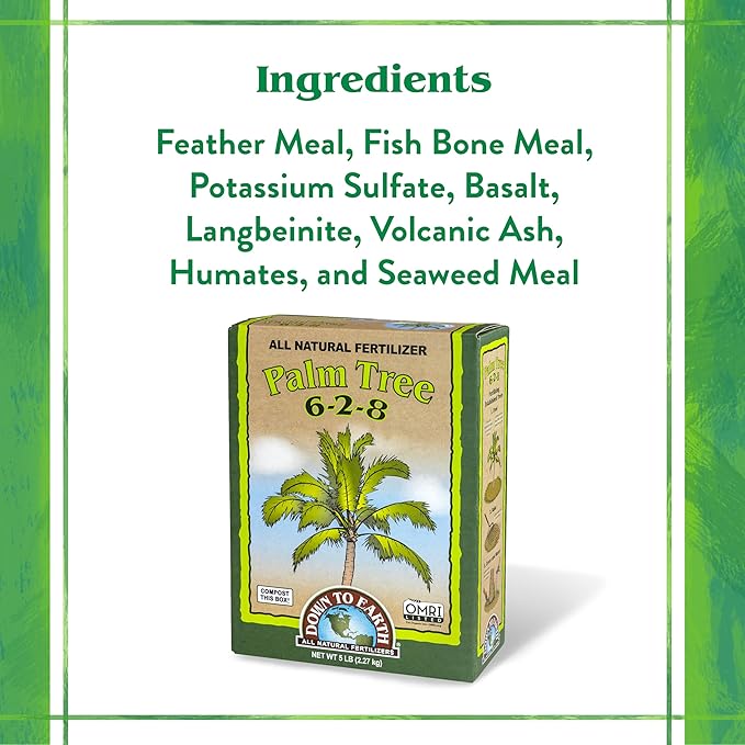 Down To Earth All Natural Fertilizers Organic Palm Tree - Plant Food for Palms Cycads Exotic and Tropical Plants 6-2-8 5 lb